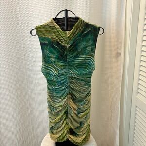 Zara Green Patterned Ruched Sleeveless Mini Dress